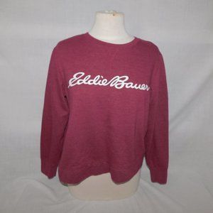 Eddie Bauer Womens M Wine Burgundy Crop Crewneck Spellout Sweatshirt